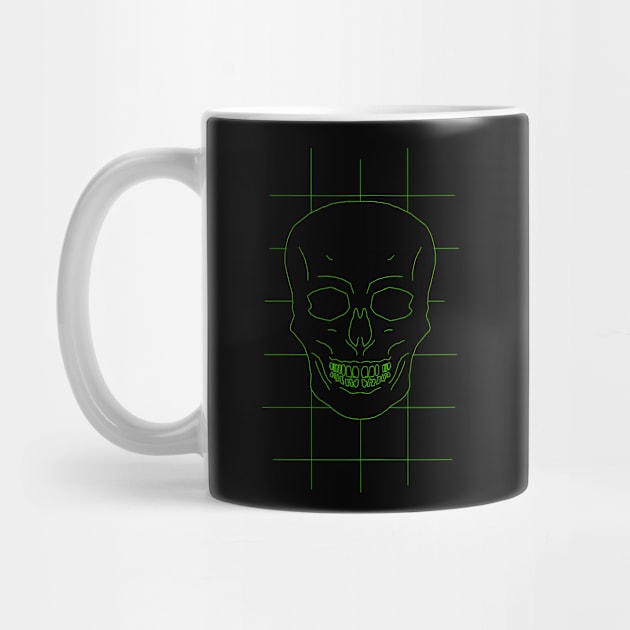 Fine line retro arcade old school tattoo skull shirt mug or sticker green by Namwuob